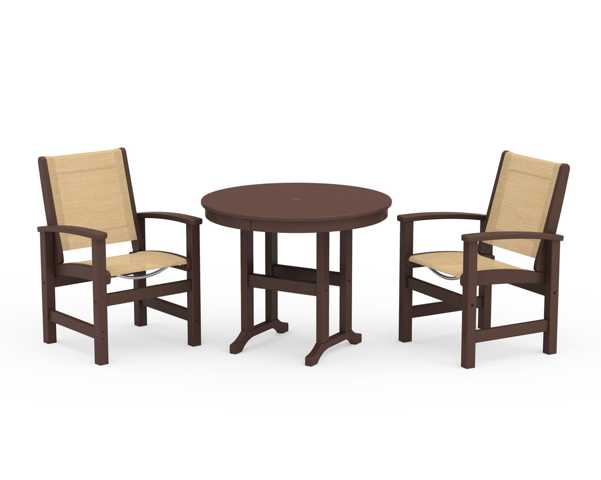 POLYWOOD Coastal 3-Piece Round Dining Set in Mahogany / Dupioni Apricot