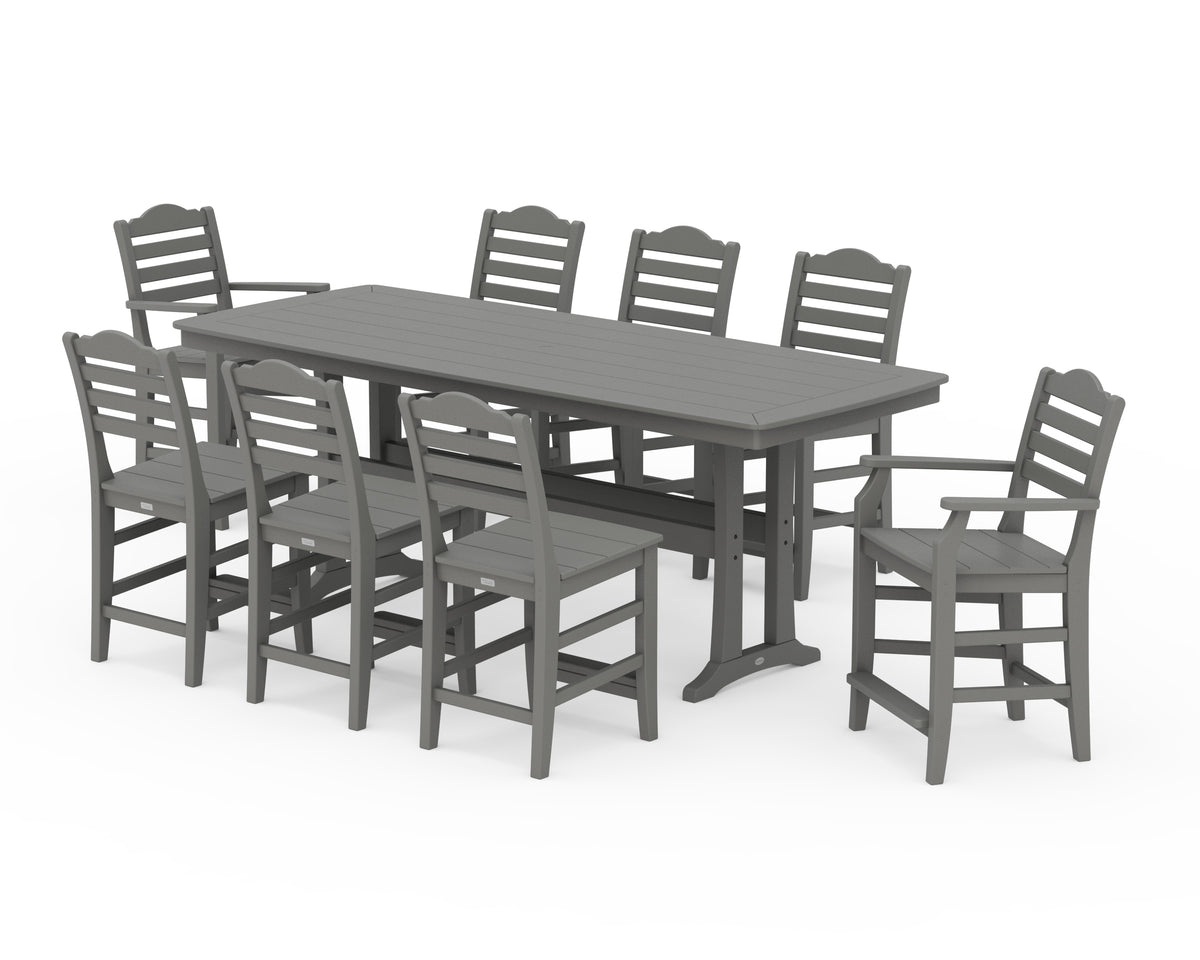 POLYWOOD Savannah 9-Piece Counter Set with Trestle Legs in Slate Grey