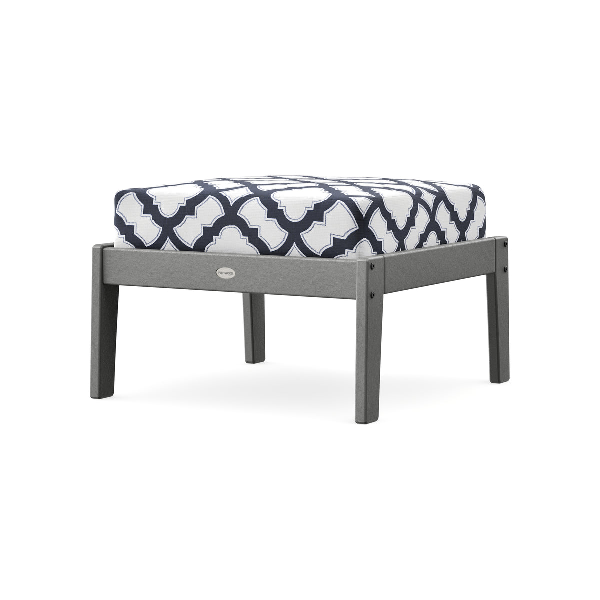 POLYWOOD Lakeside Deep Seating Ottoman in Slate Grey / Trellis Navy