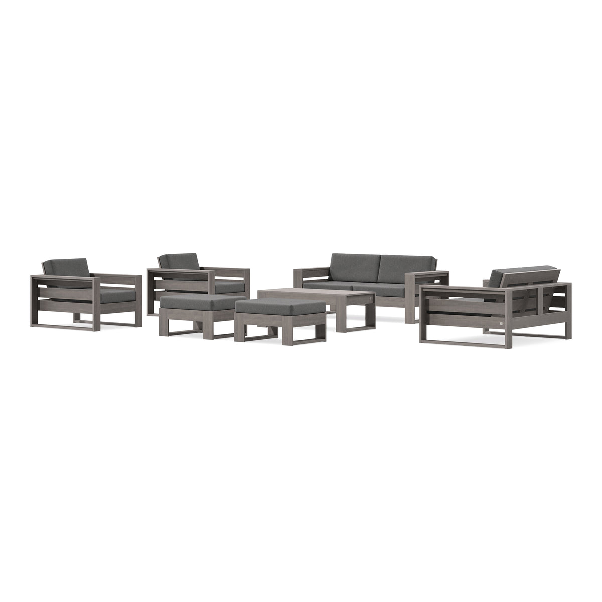 POLYWOOD PW Designer Series Latitude 7-Piece Lounge Loveseat Set in Driftwood / Ash Charcoal