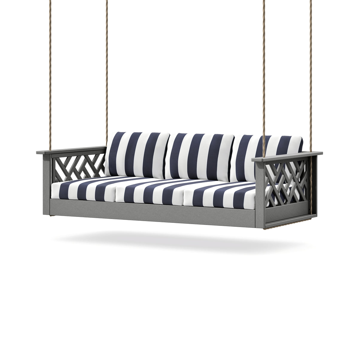 POLYWOOD Chippendale Daybed Swing in Slate Grey / Cabana Stripe Navy