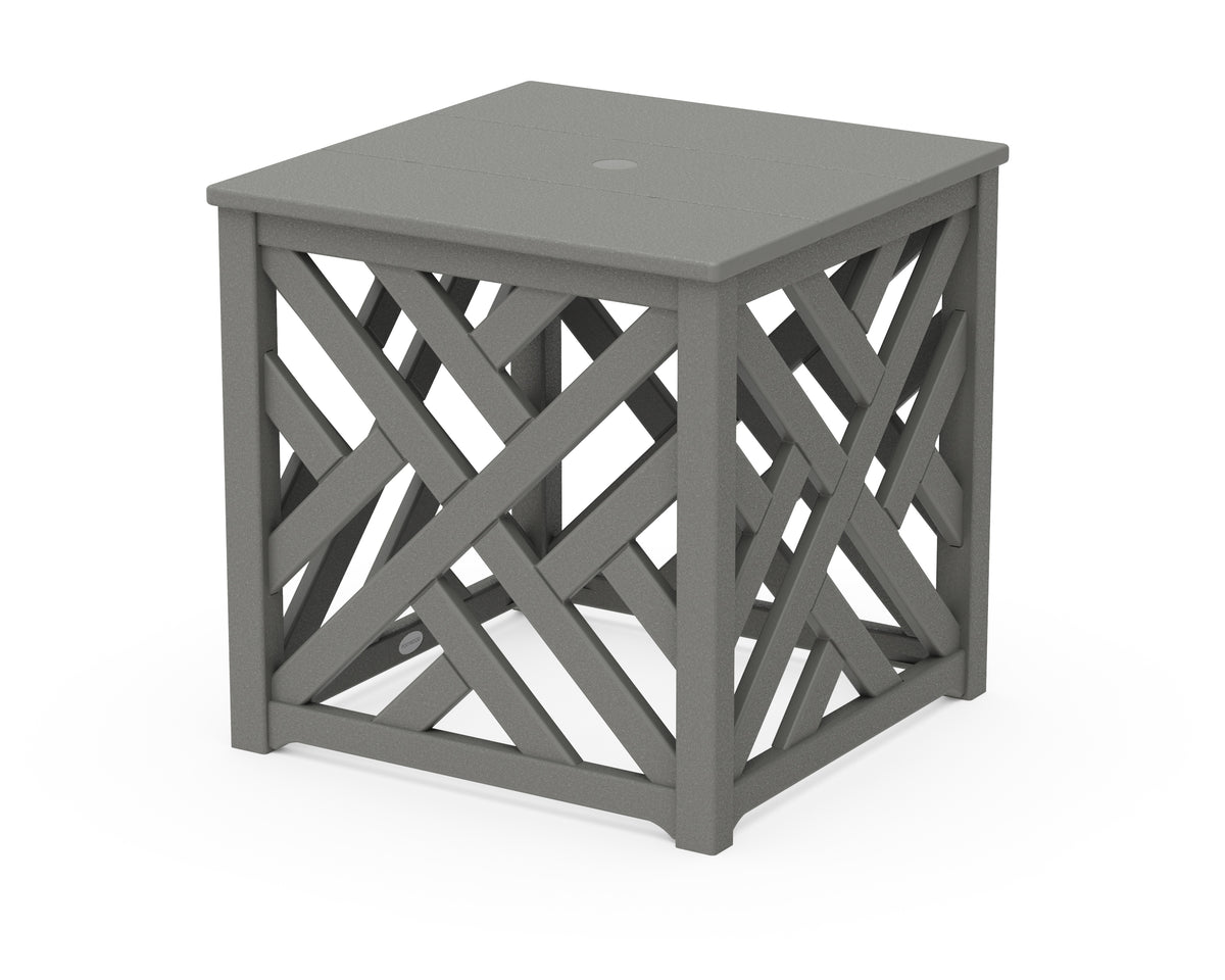 POLYWOOD Chippendale Umbrella Stand Accent Table in Slate Grey