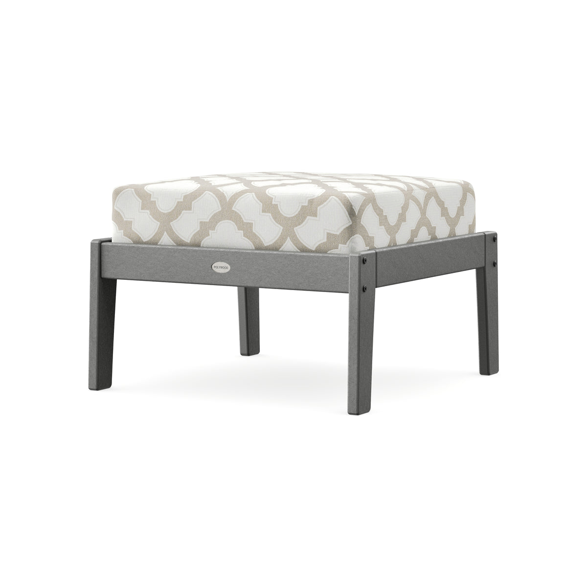 POLYWOOD Lakeside Deep Seating Ottoman in Slate Grey / Trellis Dune Burlap
