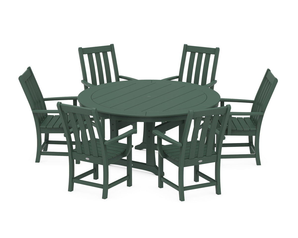 POLYWOOD Vineyard 7-Piece Arm Chair Round Dining Set in Green