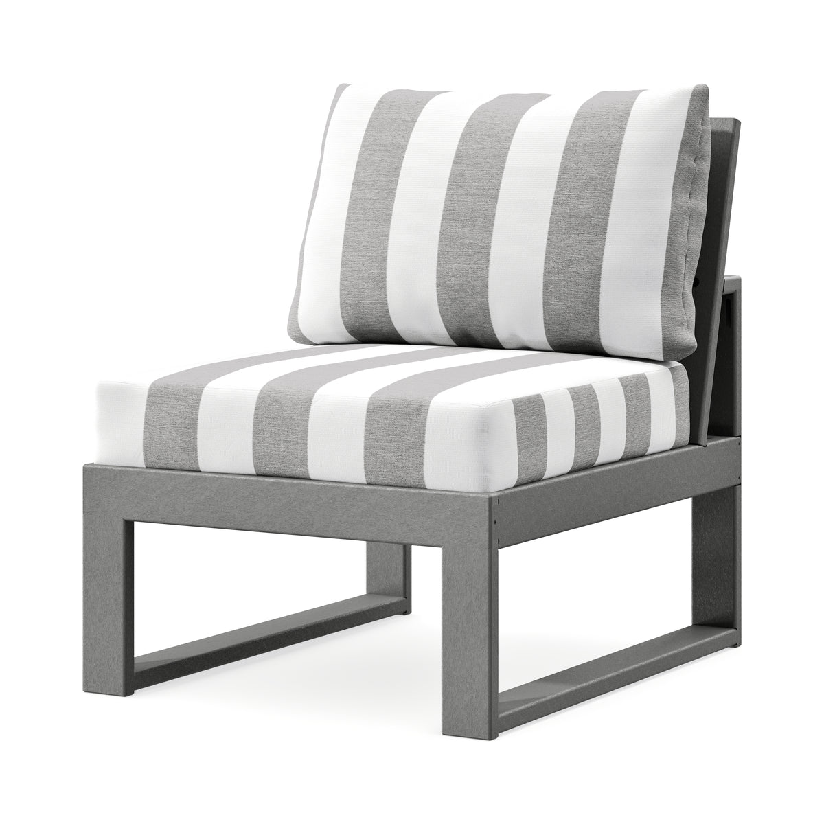 POLYWOOD Modular Armless Chair in Slate Grey / Cabana Stripe Grey Mist