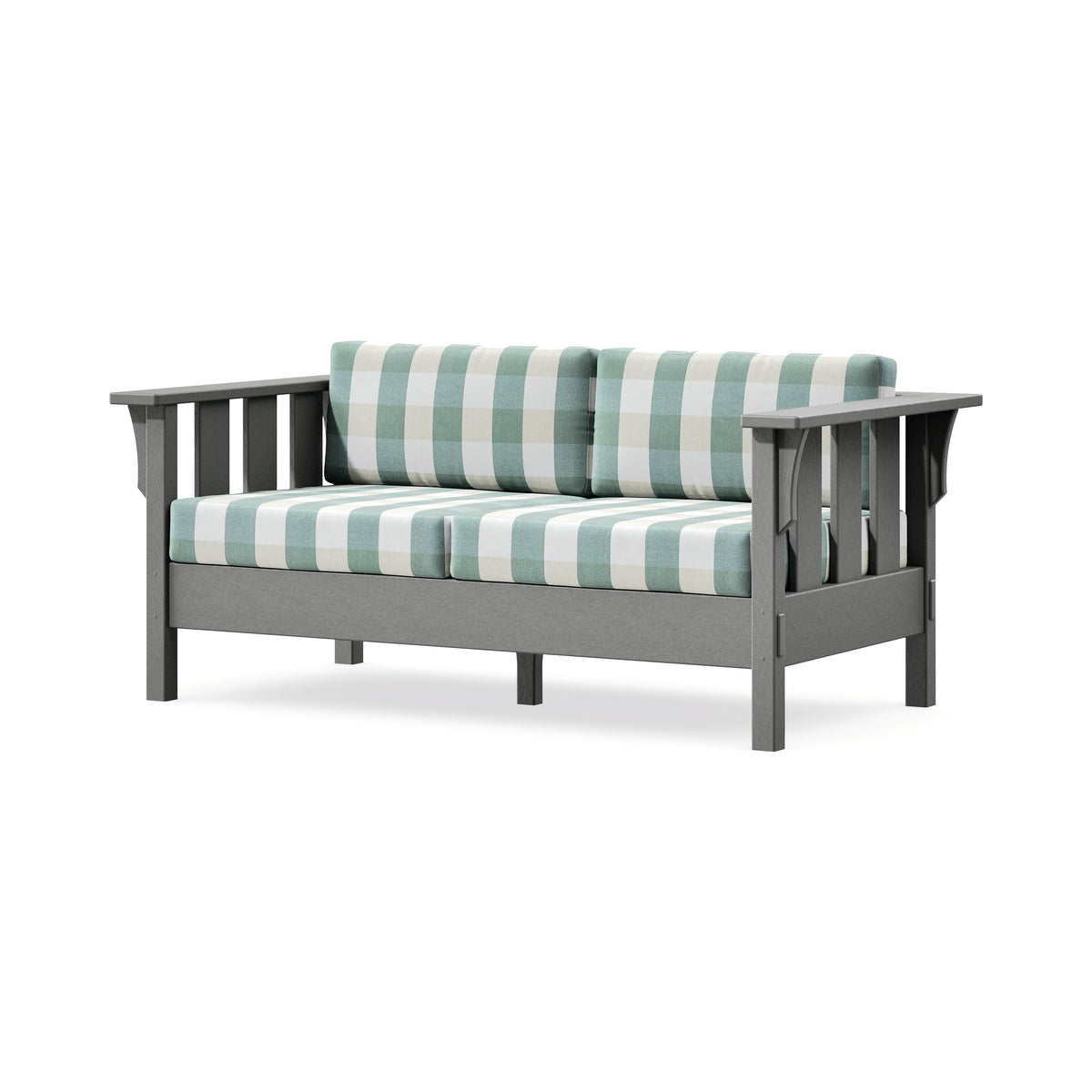 POLYWOOD Acadia Deep Seating Loveseat in Slate Grey / Buffalo Plaid Glacier Spa