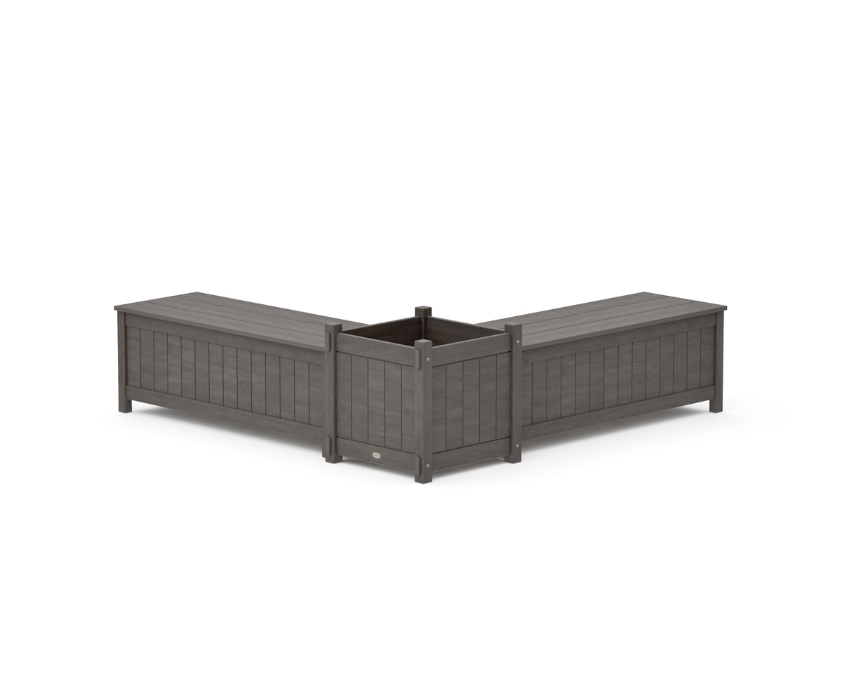 POLYWOOD 48" Vineyard L-Shaped Planter Storage Bench Set - Large in Driftwood