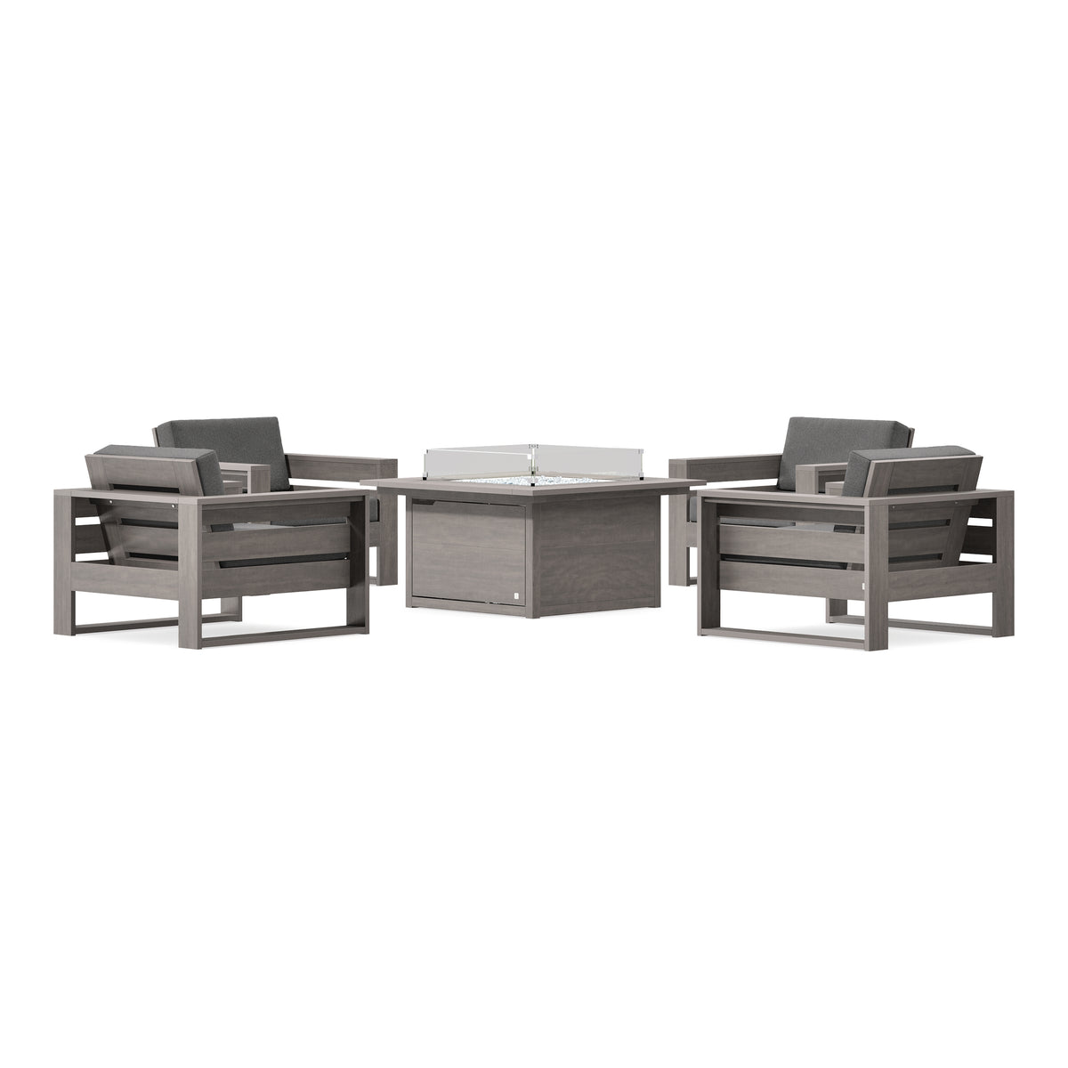 POLYWOOD PW Designer Series Latitude 5-Piece Lounge Fire Table Set in Driftwood / Ash Charcoal