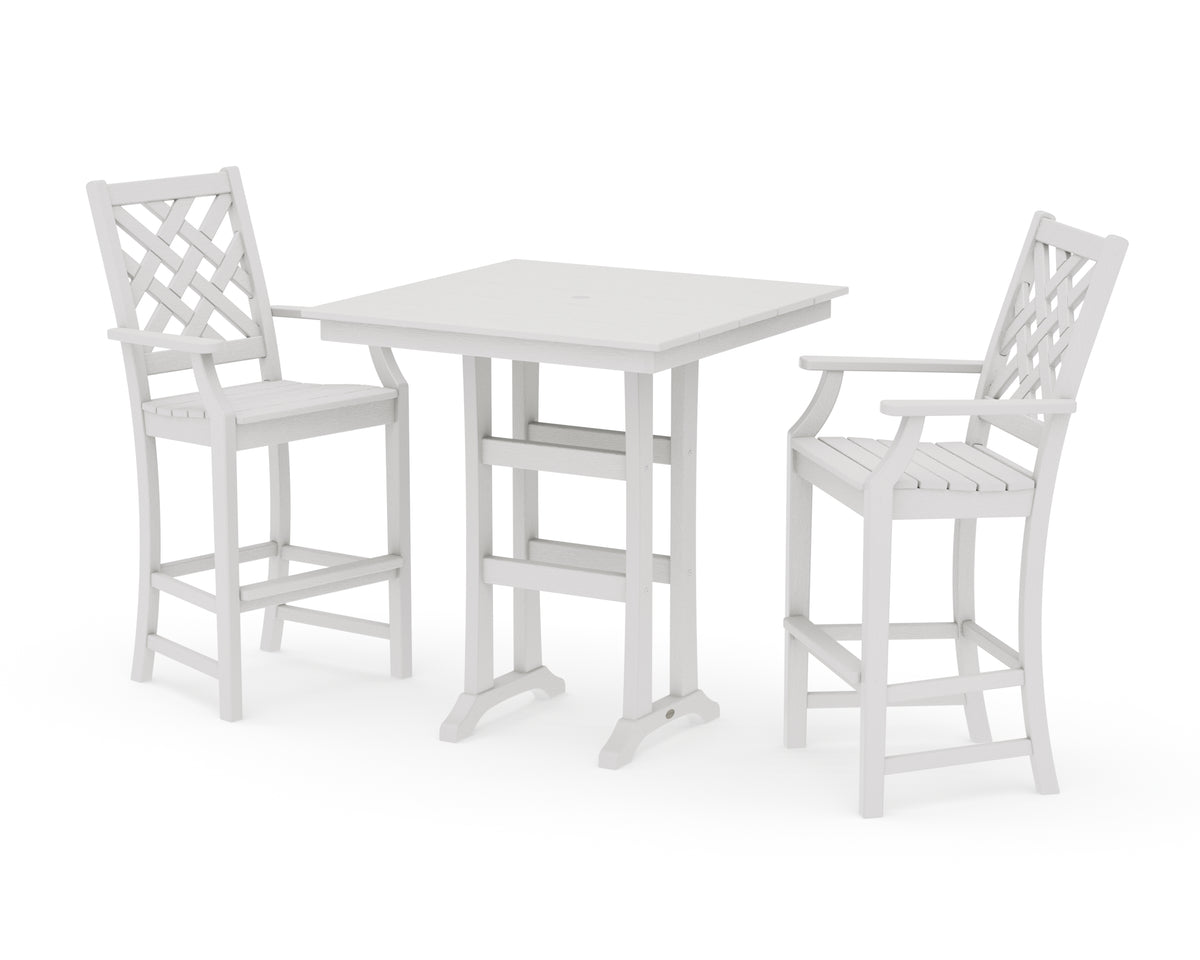 POLYWOOD Country Living Wovendale 3-Piece Farmhouse Bar Set with Trestle Legs in Vintage White