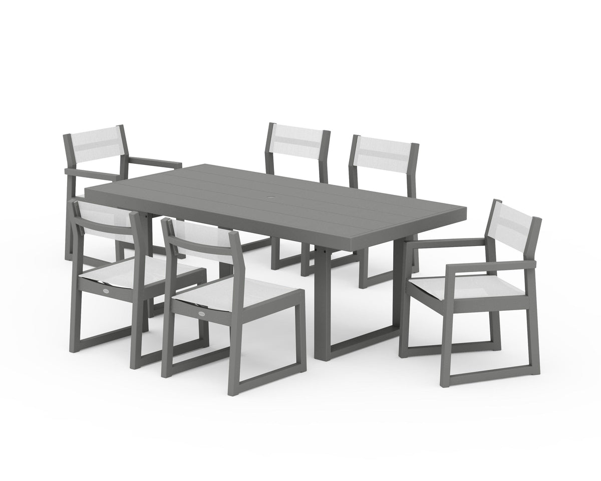 POLYWOOD EDGE Sling 7-Piece Dining Set in Slate Grey / White