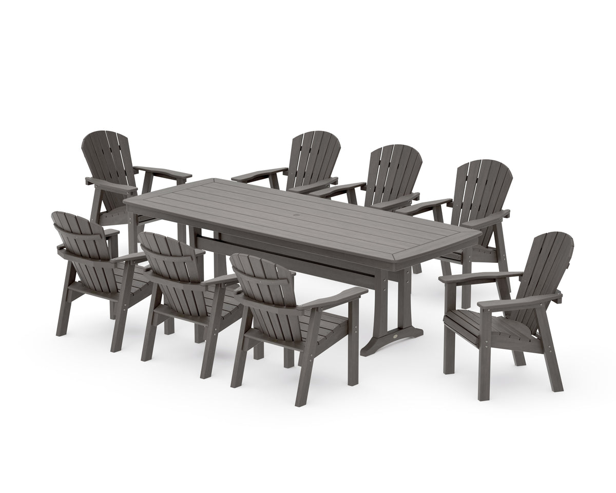 POLYWOOD Seashell 9-Piece Dining Set with Trestle Legs in Driftwood