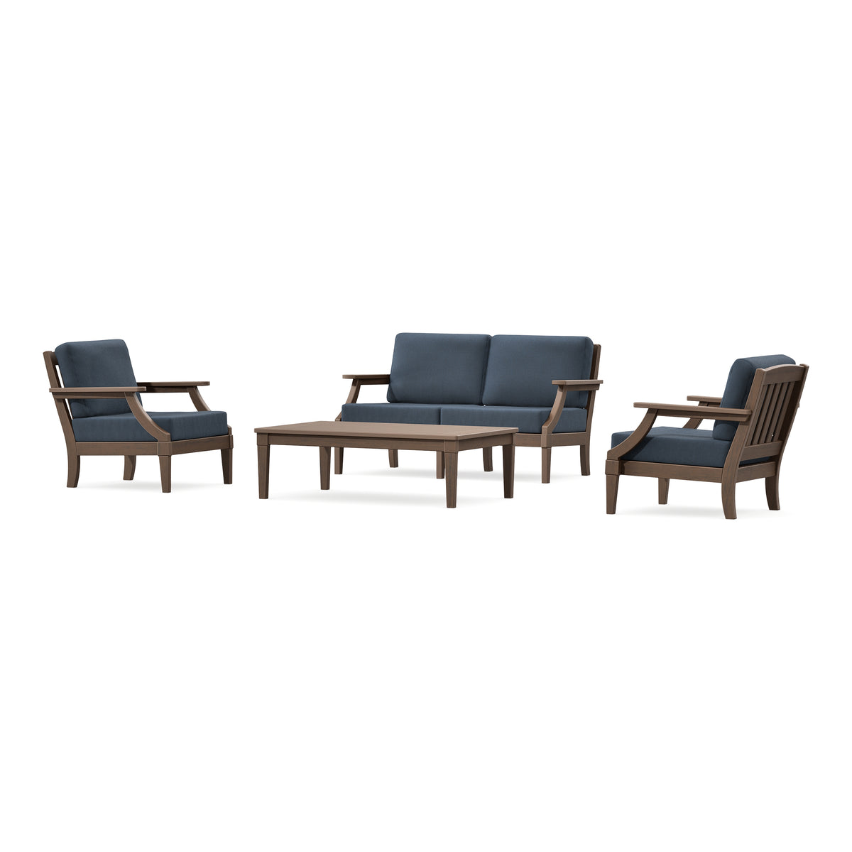 POLYWOOD PW Designer Series Estate Lounge 4-Piece Loveseat Set in Kona / Marine Indigo