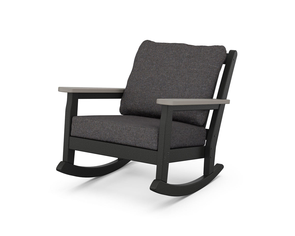 POLYWOOD Chippendale Deep Seating Rocking Chair in Black / Driftwood / Ash Charcoal