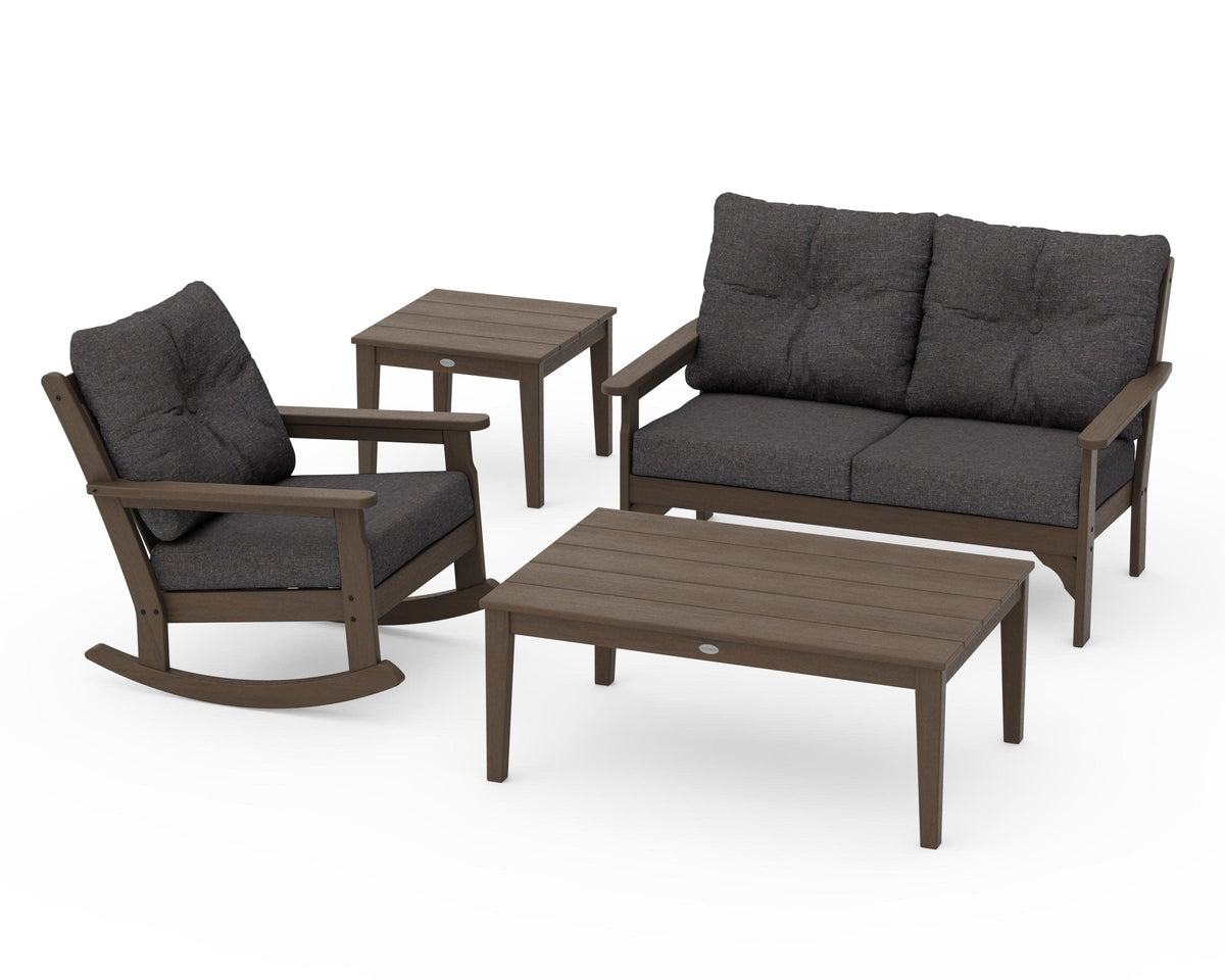 POLYWOOD Vineyard 4-Piece Deep Seating Rocker Set in Kona / Ash Charcoal
