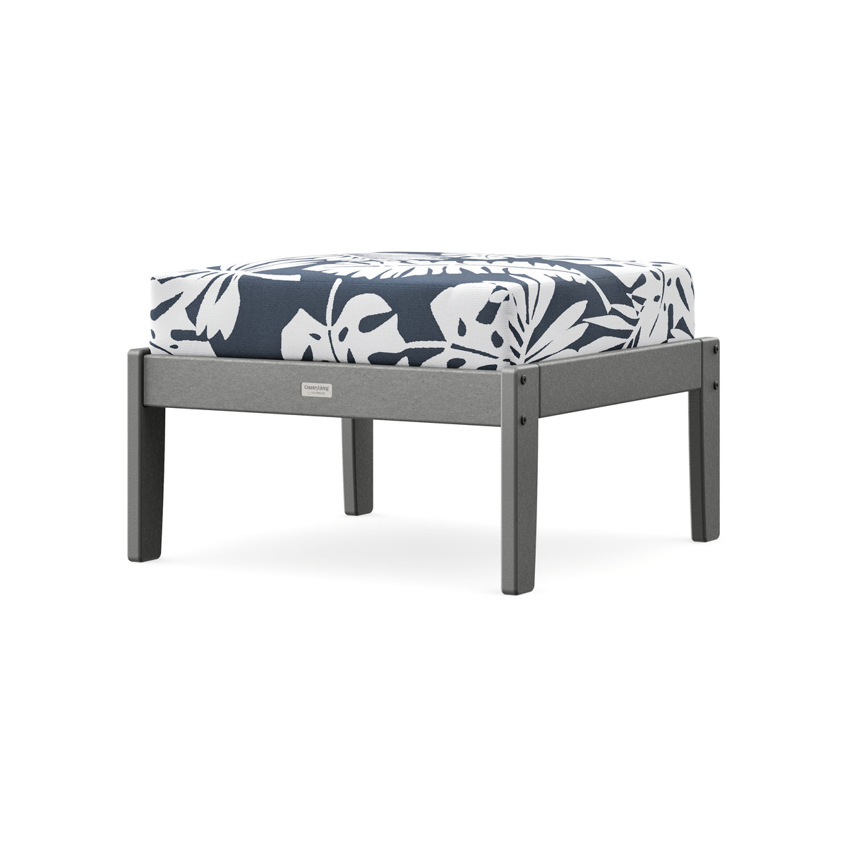 POLYWOOD Cottage Deep Seating Ottoman in Slate Grey / Leaf Marine Indigo