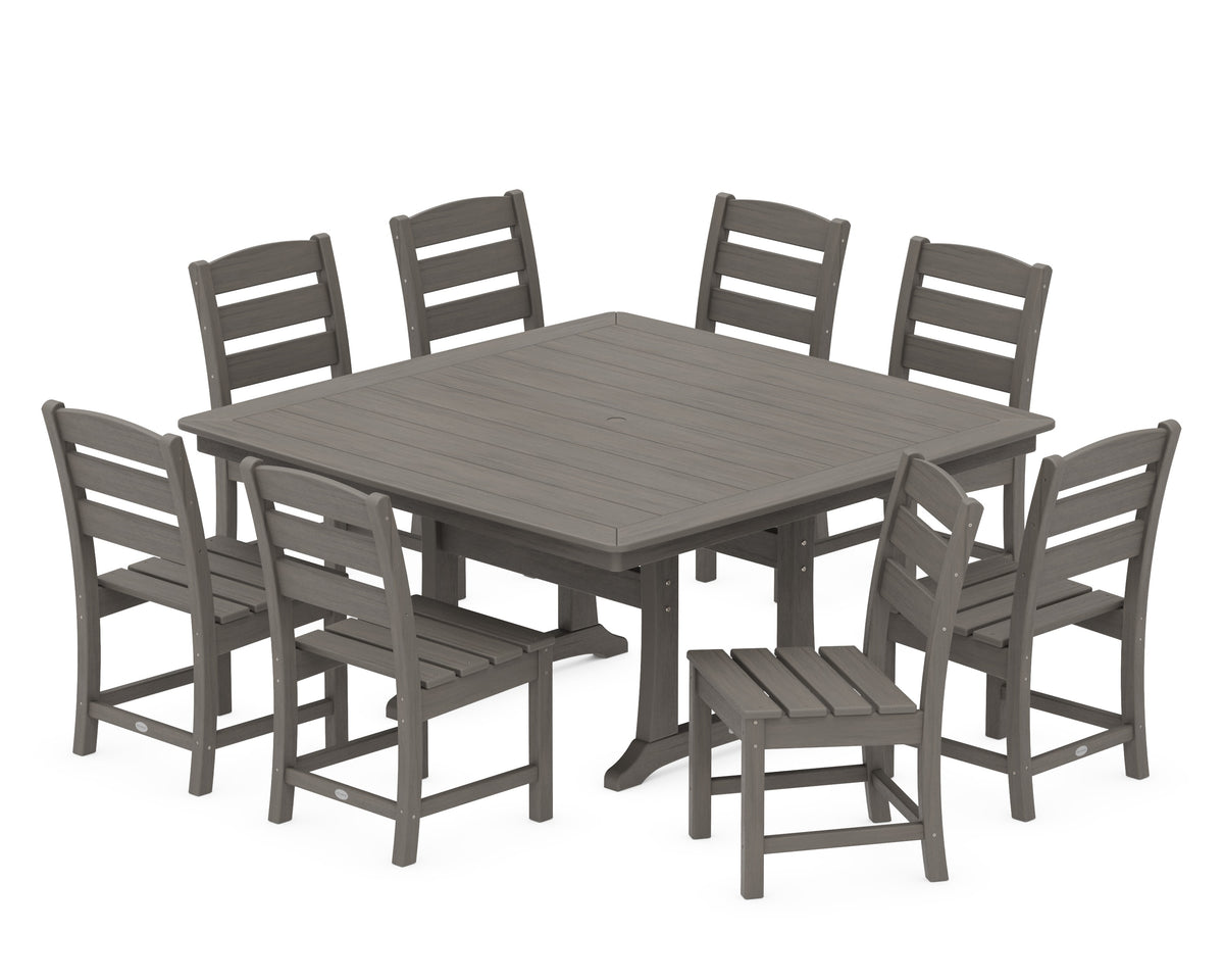 POLYWOOD Lakeside 9-Piece Nautical Trestle Dining Set in Driftwood