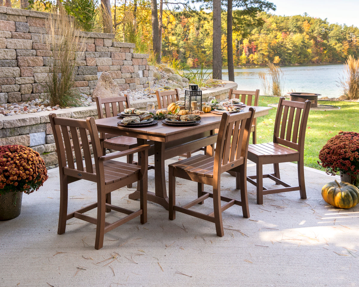 POLYWOOD Traditional Garden Dining Arm Chair in Teak styled outdoors
