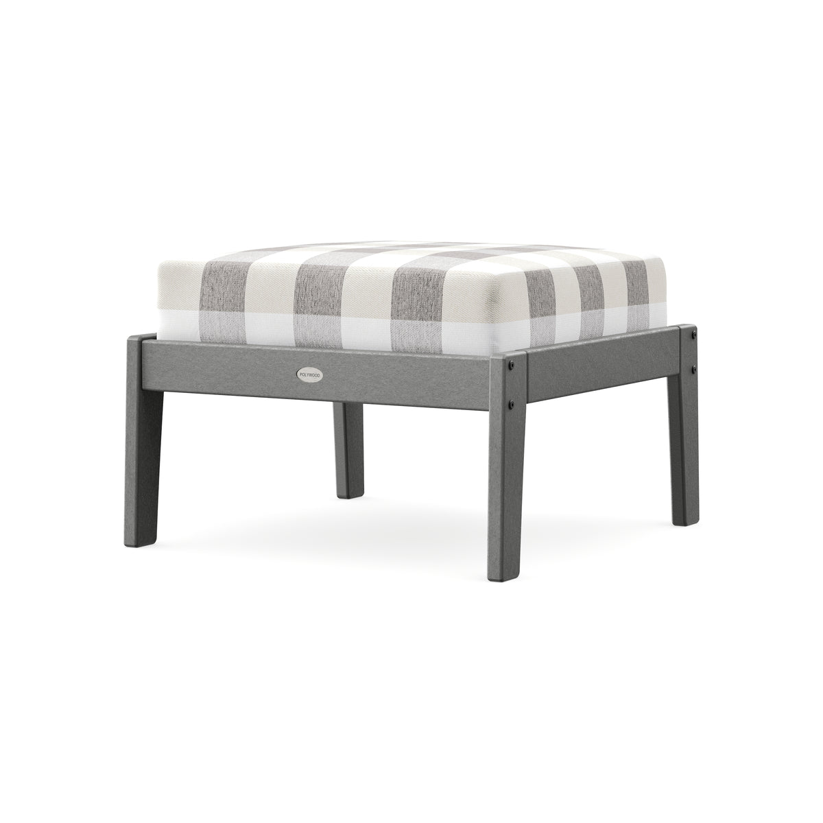 POLYWOOD Lakeside Deep Seating Ottoman in Slate Grey / Buffalo Plaid Grey Mist