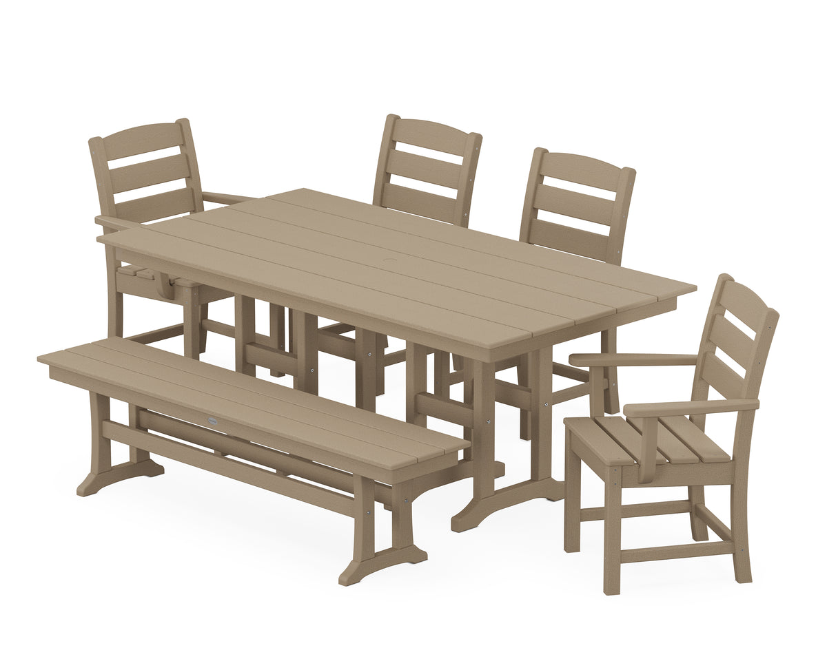 POLYWOOD Lakeside 6-Piece Farmhouse Dining Set with Bench in Vintage Sahara