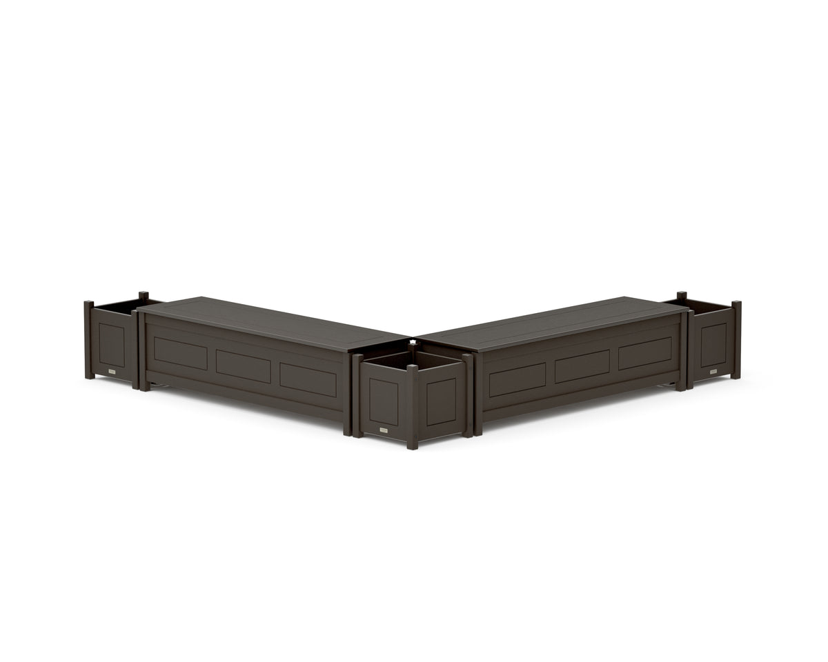 POLYWOOD 60" Country Living L-Shaped Planter Storage Bench Corner Set in Vintage Coffee