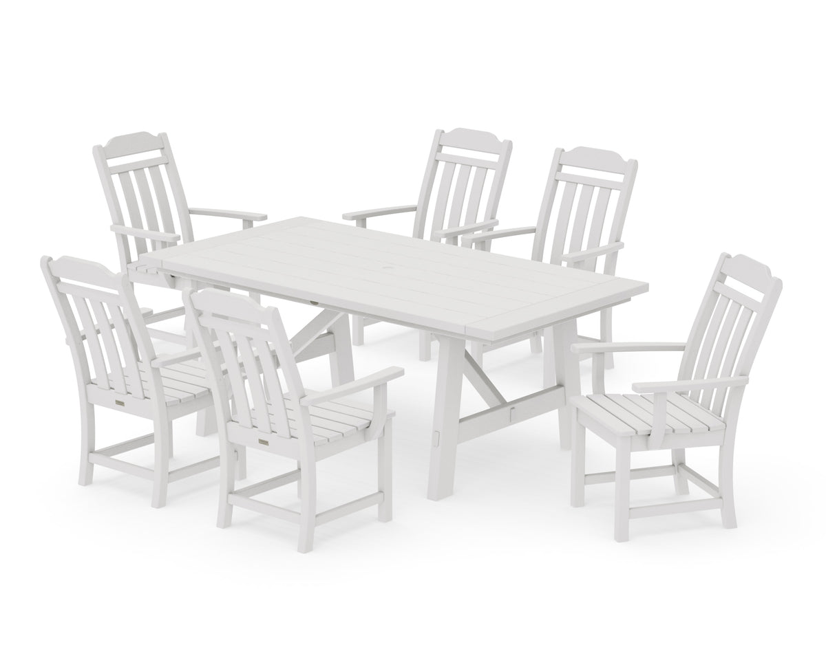 POLYWOOD Cottage Arm Chair 7-Piece Rustic Farmhouse Dining Set in Vintage White