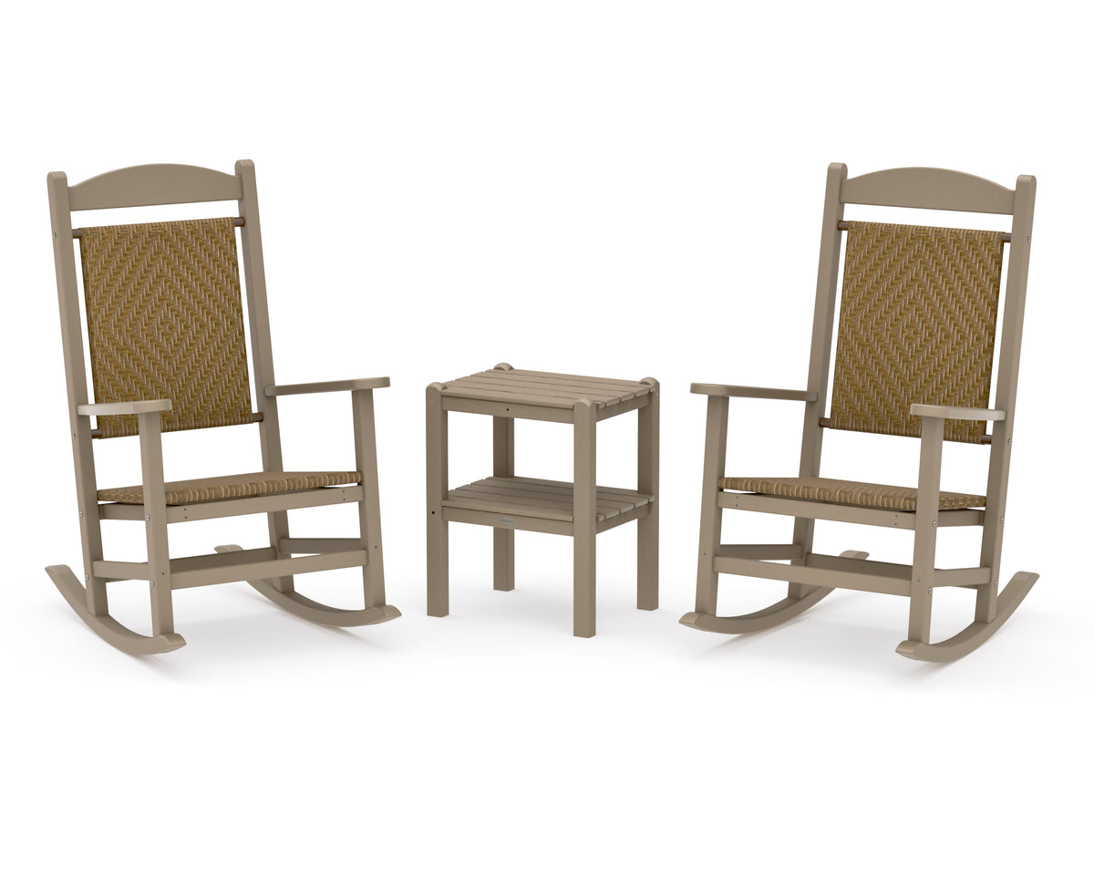 POLYWOOD Presidential Woven Rocker 3-Piece Set in Vintage Sahara / Tigerwood
