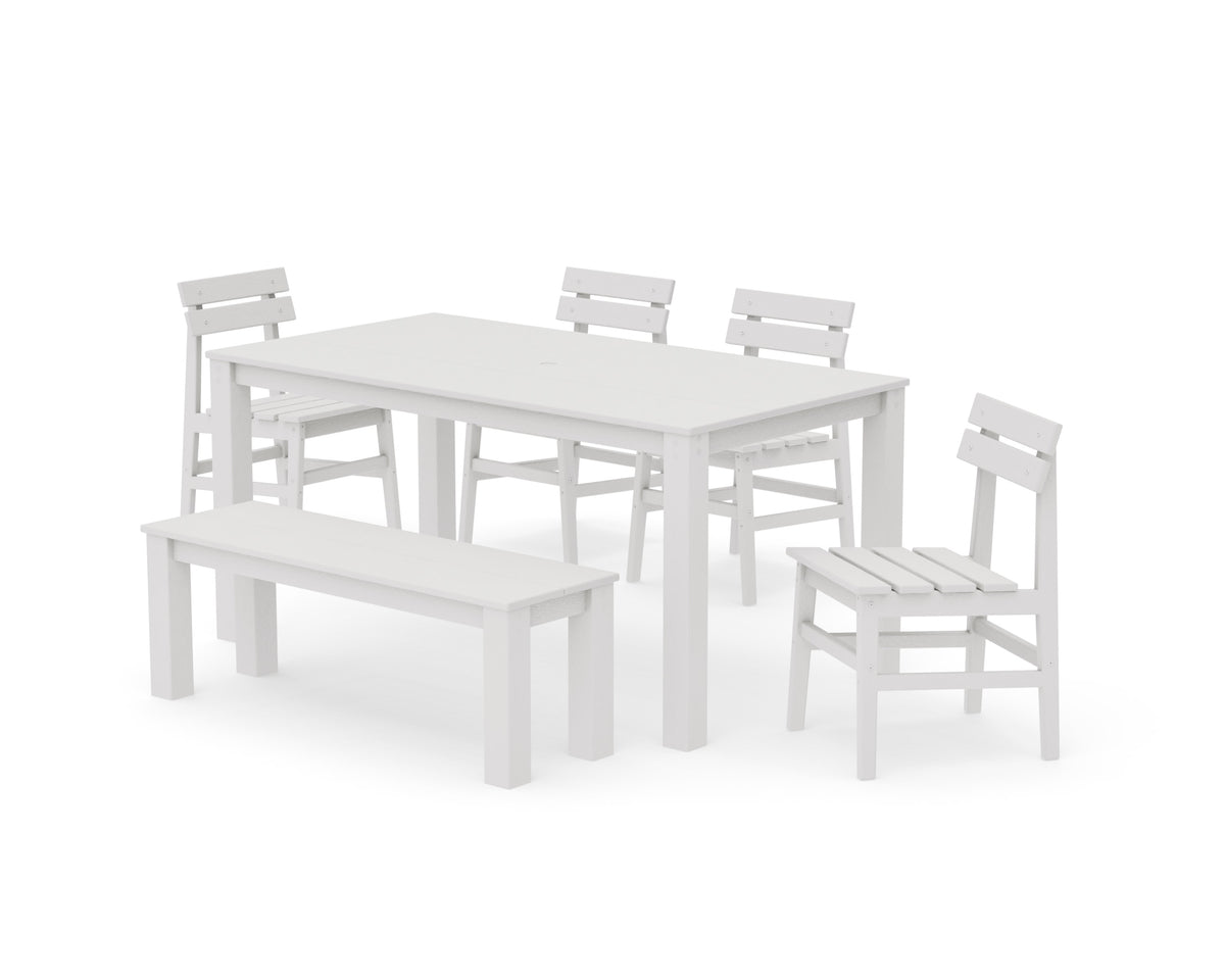 POLYWOOD Modern Studio Plaza Chair 6-Piece Parsons Dining Set with Bench in Vintage White