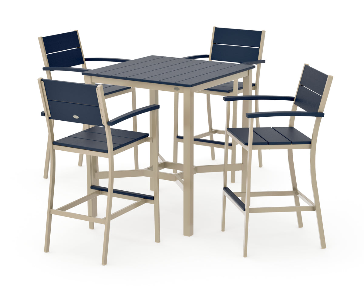 POLYWOOD Main Street 5-Piece Bar Set in Sand / Navy