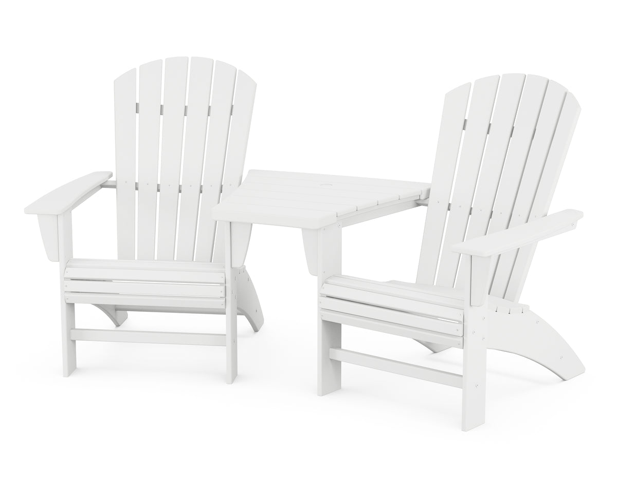 POLYWOOD Nautical 3-Piece Curveback Adirondack Set With Angled Connecting Table in White