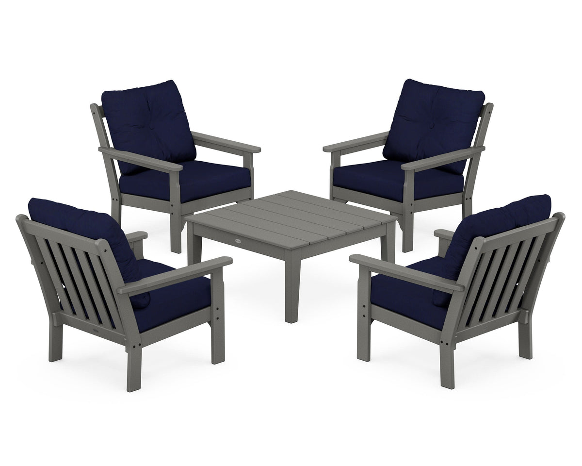 POLYWOOD Vineyard 5-Piece Deep Seating Conversation Set in Slate Grey / Navy
