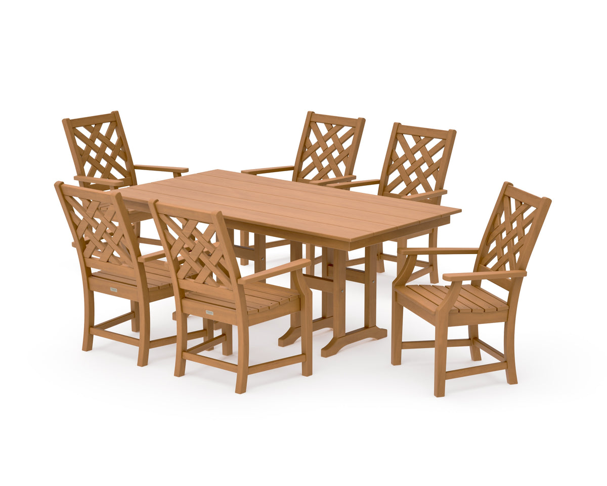 POLYWOOD Wovendale Arm Chair 7-Piece Farmhouse Dining Set in Natural