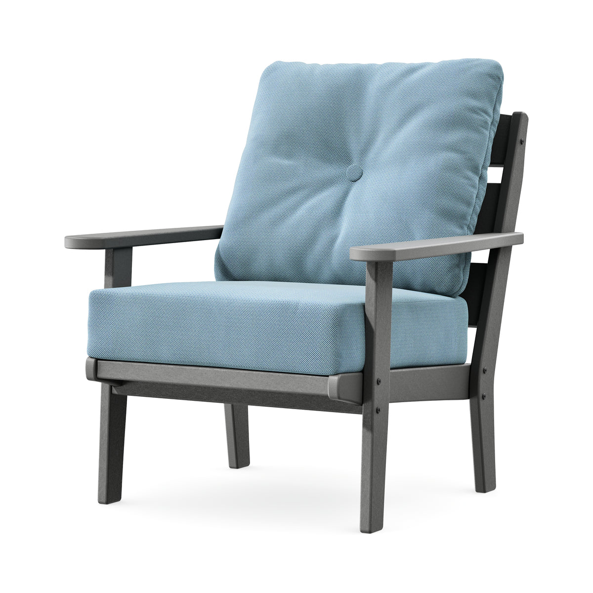 POLYWOOD Lakeside Deep Seating Chair in Slate Grey / Lattice Sky Blue