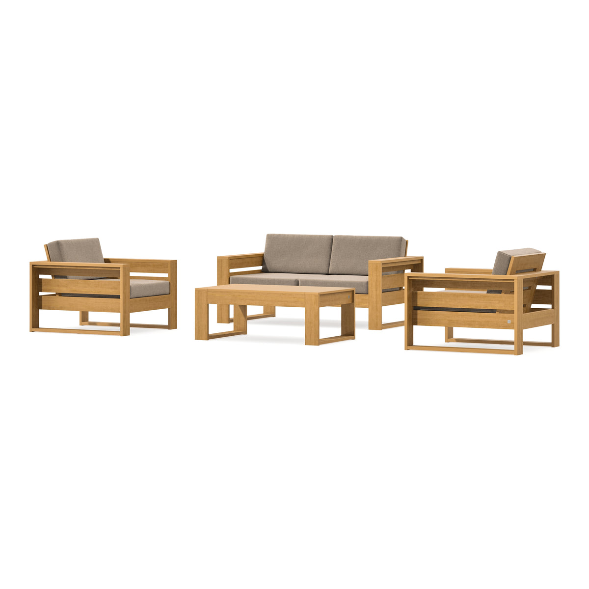 POLYWOOD PW Designer Series Latitude 4-Piece Lounge Loveseat Set in Natural / Spiced Burlap