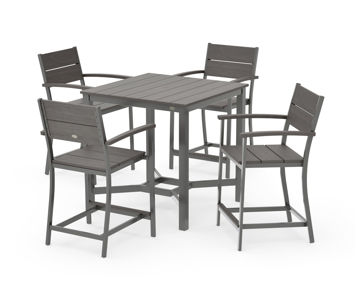 POLYWOOD Main Street 5-Piece Counter Set in Charcoal / Driftwood