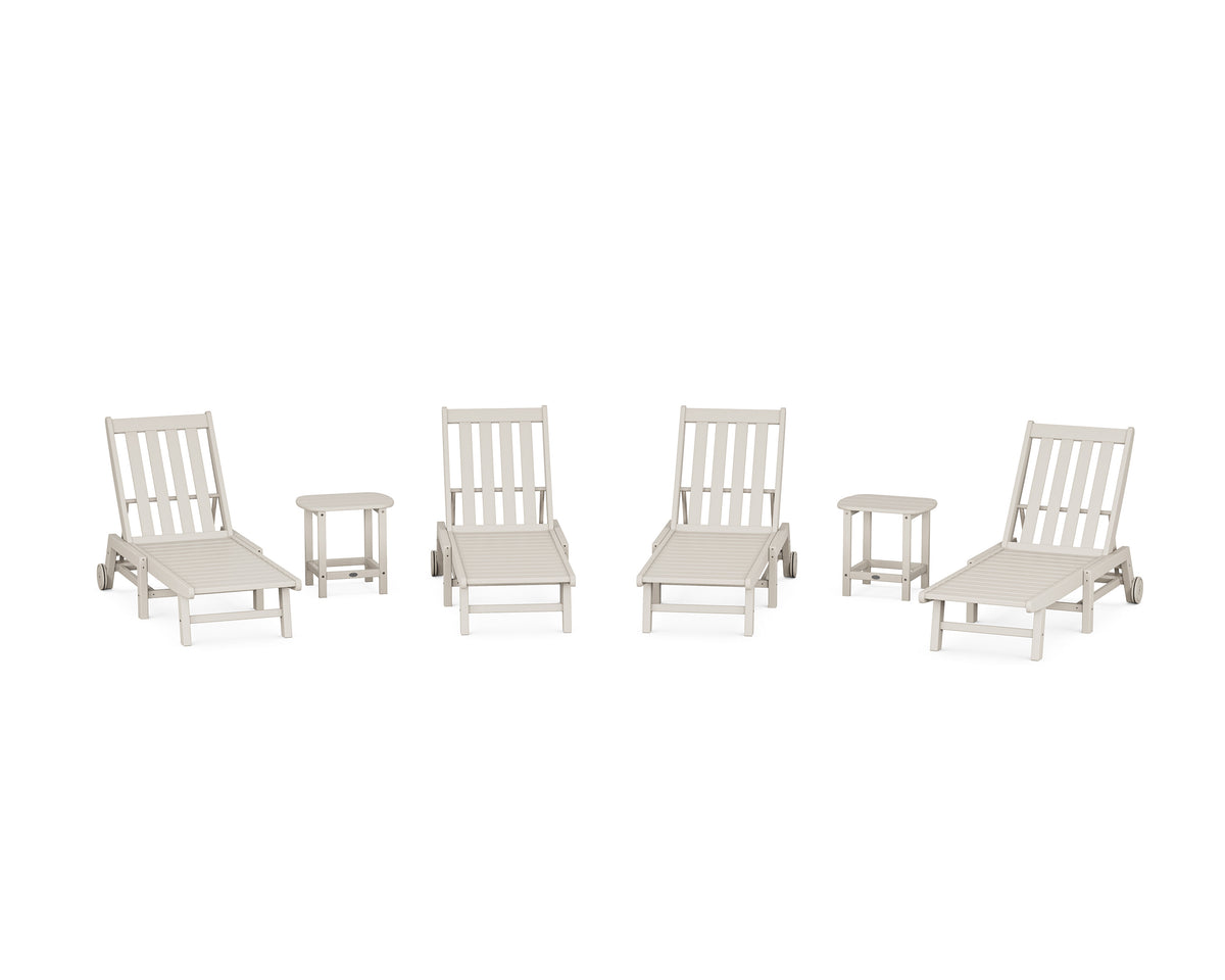 POLYWOOD Vineyard 6-Piece Chaise with Wheels Set in Sand