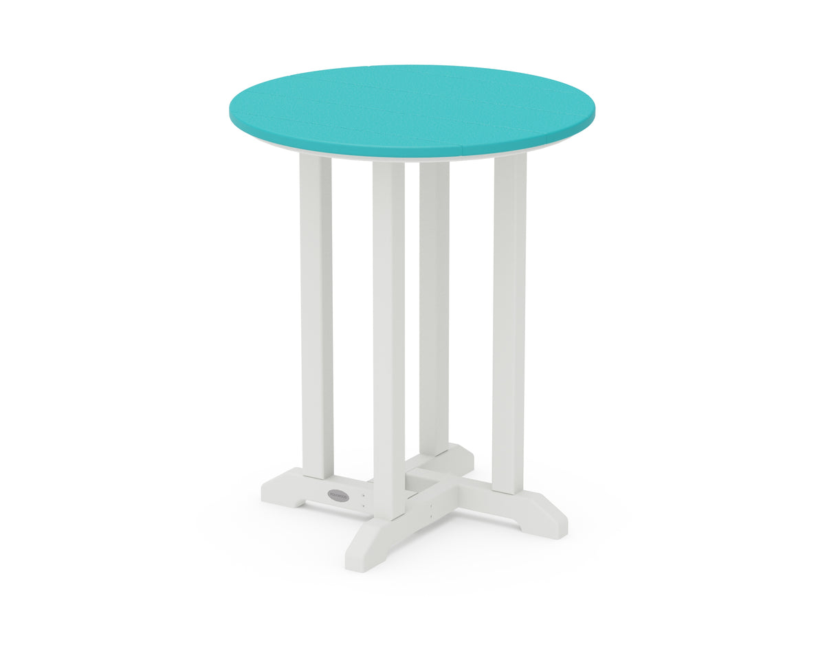 POLYWOOD Contempo 24" Round Dining Table in White / Aruba