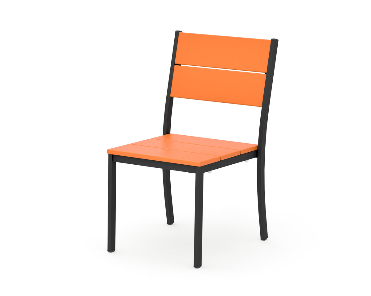 POLYWOOD Main Street Stacking Dining Side Chair in Black / Tangerine