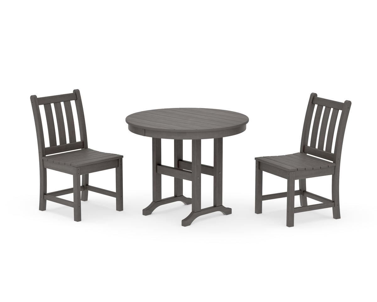 POLYWOOD Traditional Garden Side Chair 3-Piece Round Dining Set in Driftwood