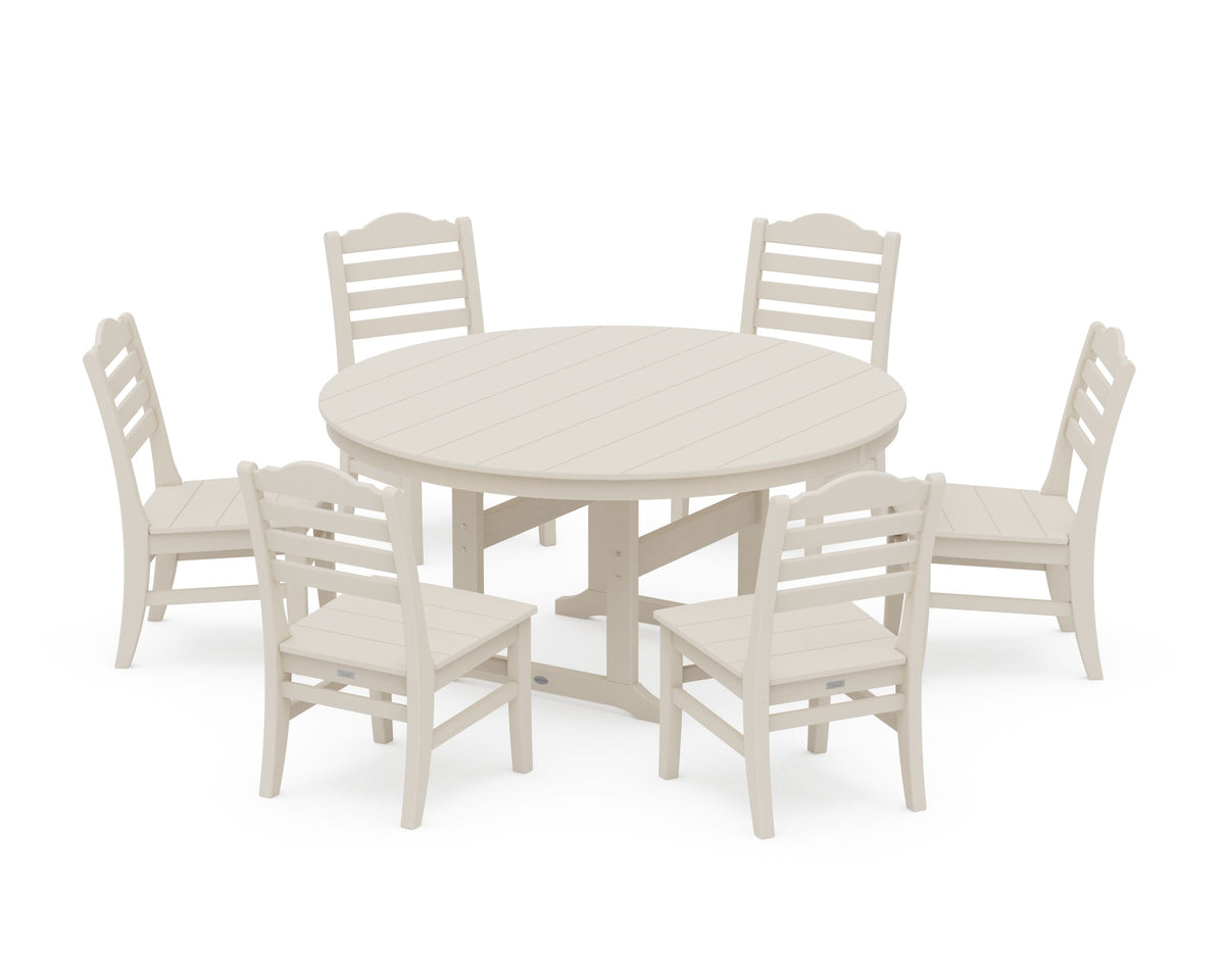 POLYWOOD Savannah 7-Piece Side Chair Round Farmhouse Dining Set in Sand