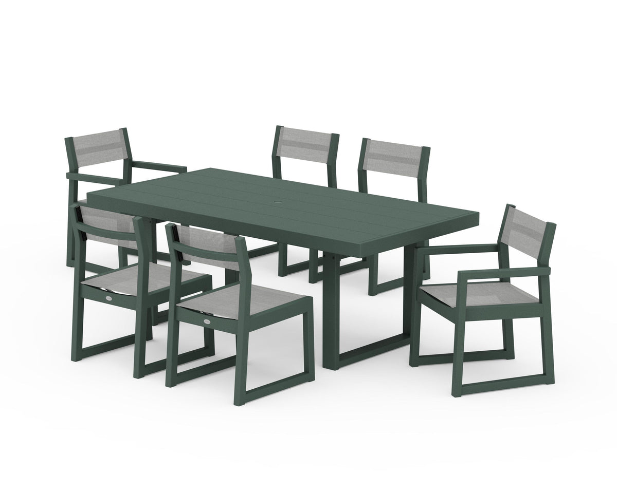 POLYWOOD EDGE Sling 7-Piece Dining Set in Green / Metallic