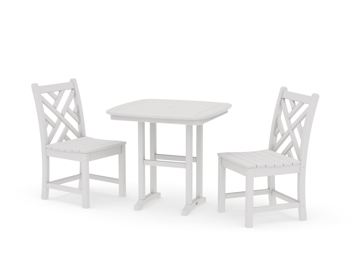 POLYWOOD Chippendale Side Chair 3-Piece Dining Set in Vintage White