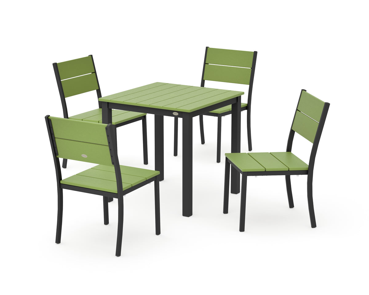 POLYWOOD Main Street 5-Piece Square Dining Set- Small in Black / Lime