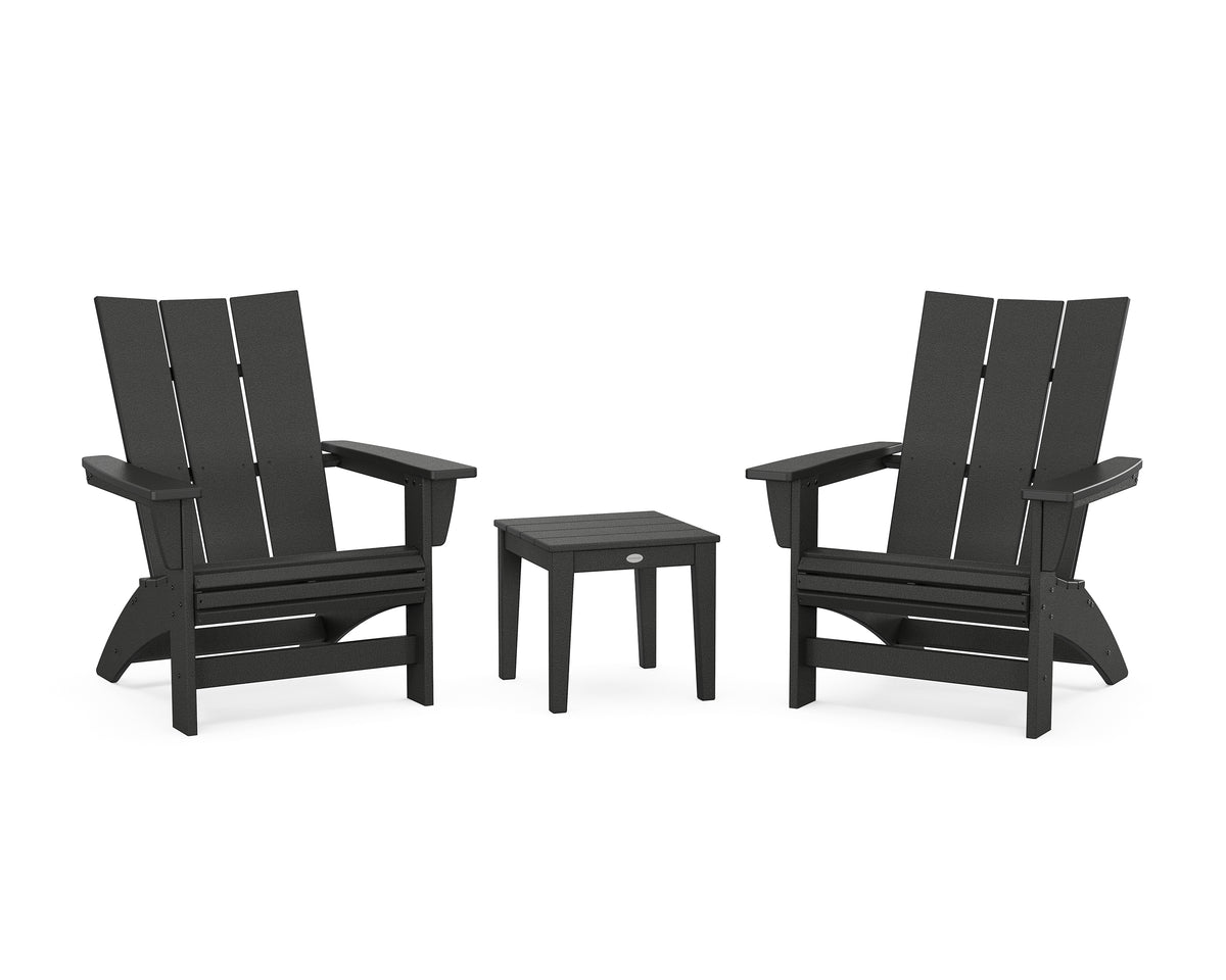 POLYWOOD 3-Piece Modern Grand Adirondack Set in Black