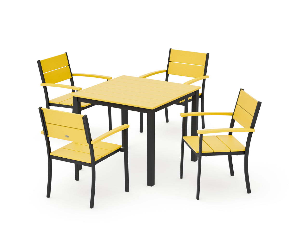 POLYWOOD Main Street 5-Piece Dining Set with Main Street 36" x 36" Dining Table in Black / Lemon