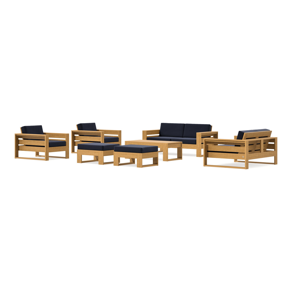 POLYWOOD PW Designer Series Latitude 7-Piece Lounge Loveseat Set in Natural / Navy