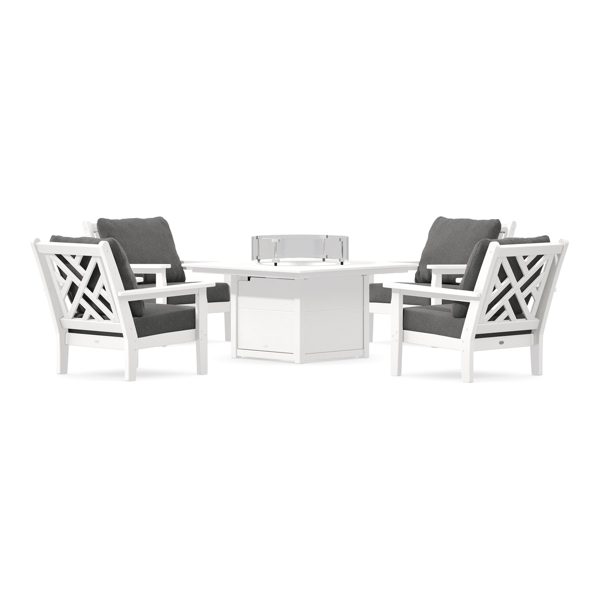 POLYWOOD Chippendale 5-Piece Deep Seating Set with Fire Pit Table in White