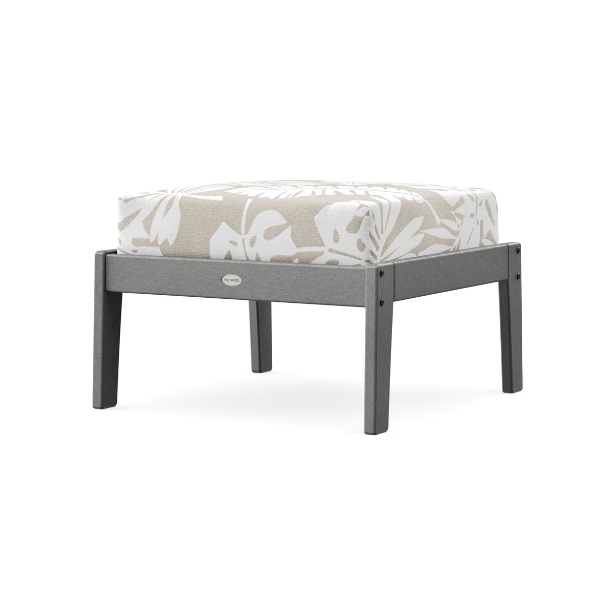 POLYWOOD Lakeside Deep Seating Ottoman in Slate Grey / Leaf Dune Burlap