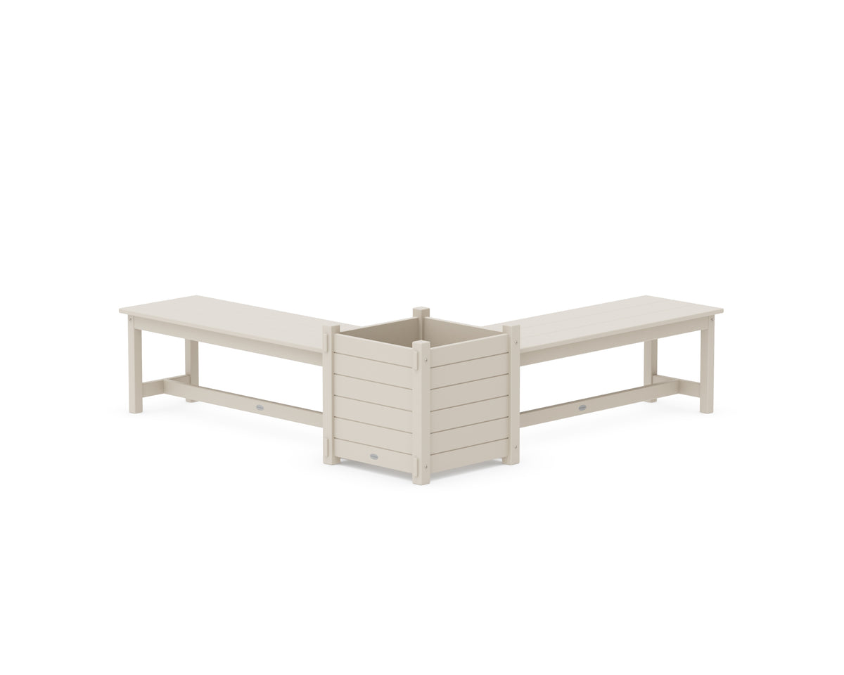 POLYWOOD 48" Nautical L-Shaped Planter Bench Set - Large in Sand