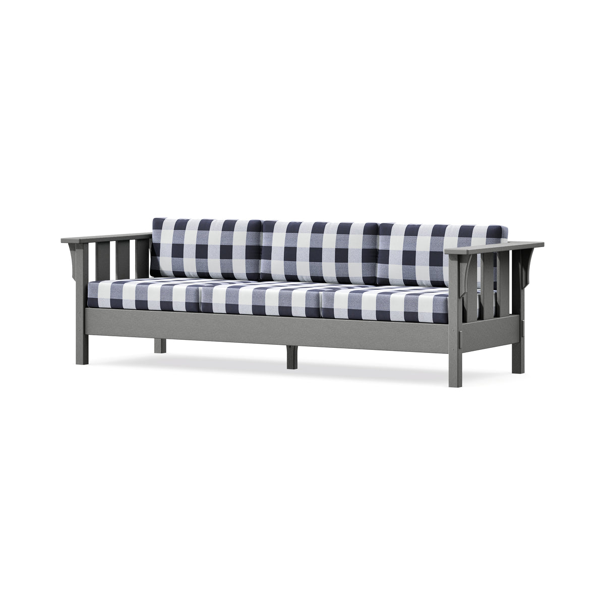 POLYWOOD Acadia Deep Seating Sofa in Slate Grey / Buffalo Plaid Navy