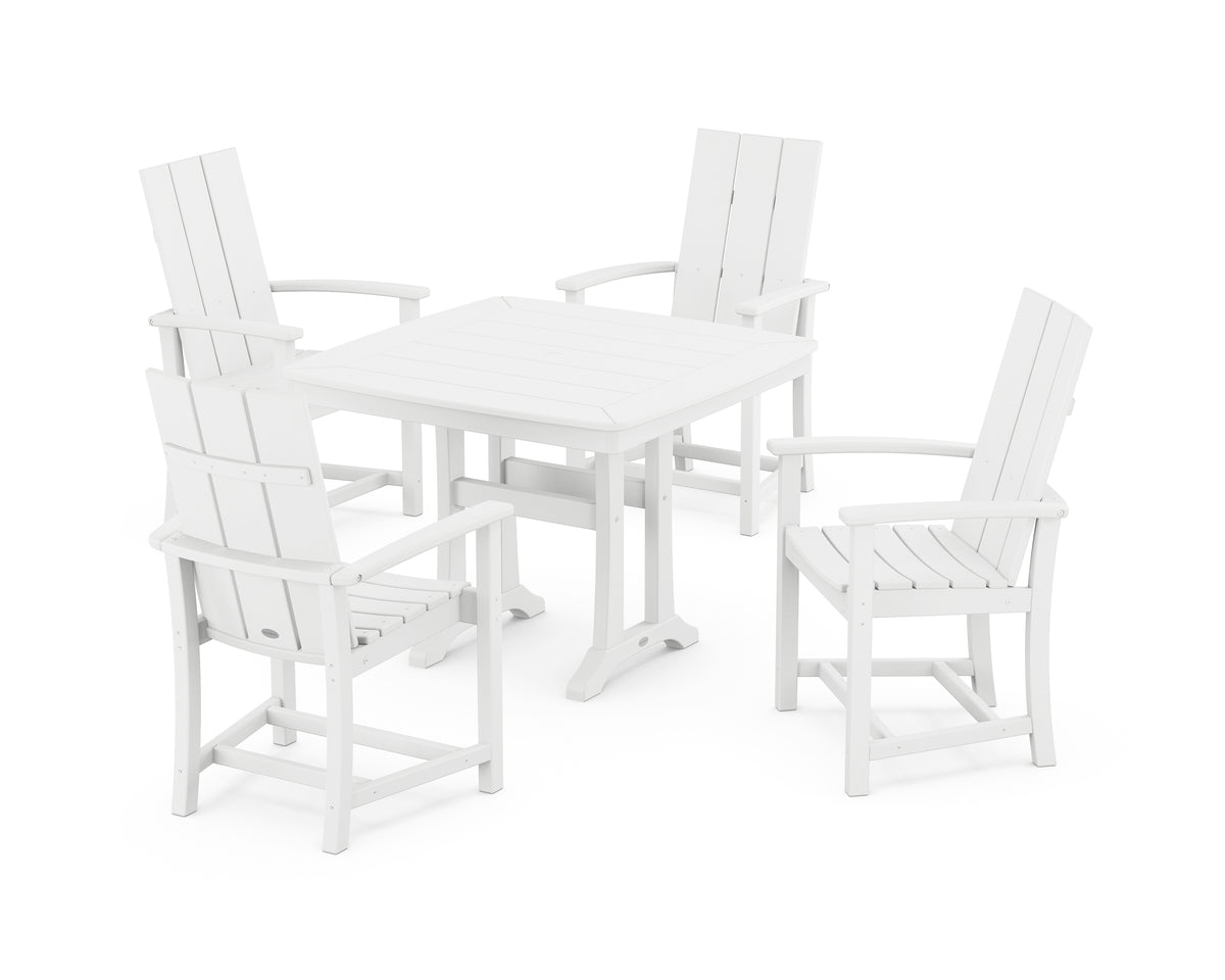 POLYWOOD Modern Adirondack 5-Piece Dining Set with Trestle Legs with Modern Adirondack Dining Chair in White